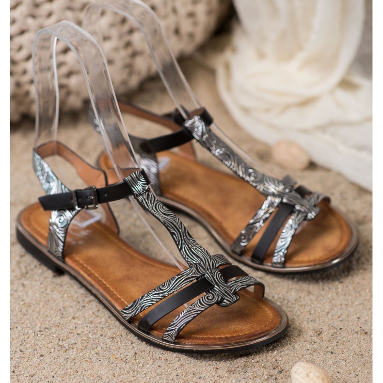 Small Swan Sandalias elegantes negro gris 1