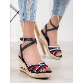 Comer Sandalias de cuña con rayas azul multicolor 1