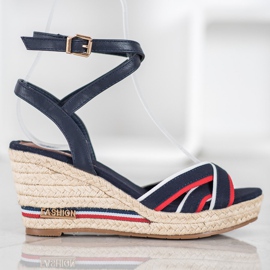 Comer Sandalias de cuña con rayas azul multicolor 3