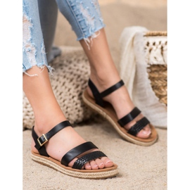 SHELOVET Sandalias de cuero ecológico trenzado negro 3