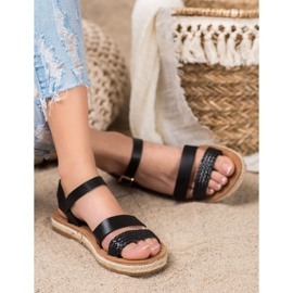 SHELOVET Sandalias de cuero ecológico trenzado negro 4