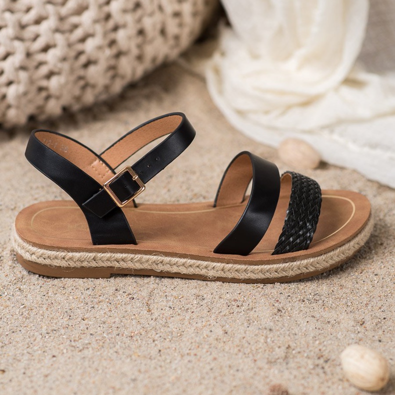 SHELOVET Sandalias de cuero ecológico trenzado negro 1