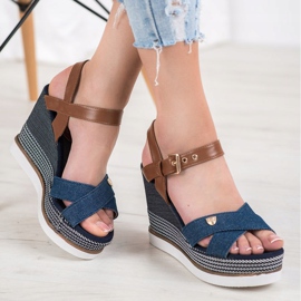 SHELOVET Sandalias de cuña azul 4