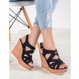 Comer Sandalias de cuña de moda negro 2