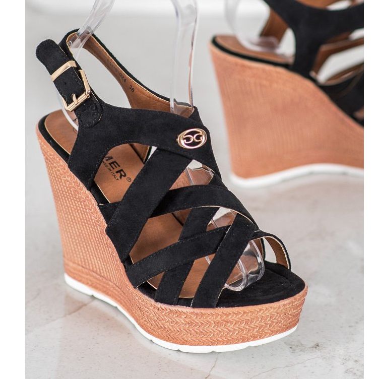 Comer Sandalias de cuña de moda negro 1