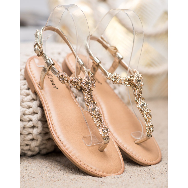 Small Swan Sandalias Chanclas Con Circonita dorado 1 Small Swan Sandalias Chanclas Con Circonita dorado 1