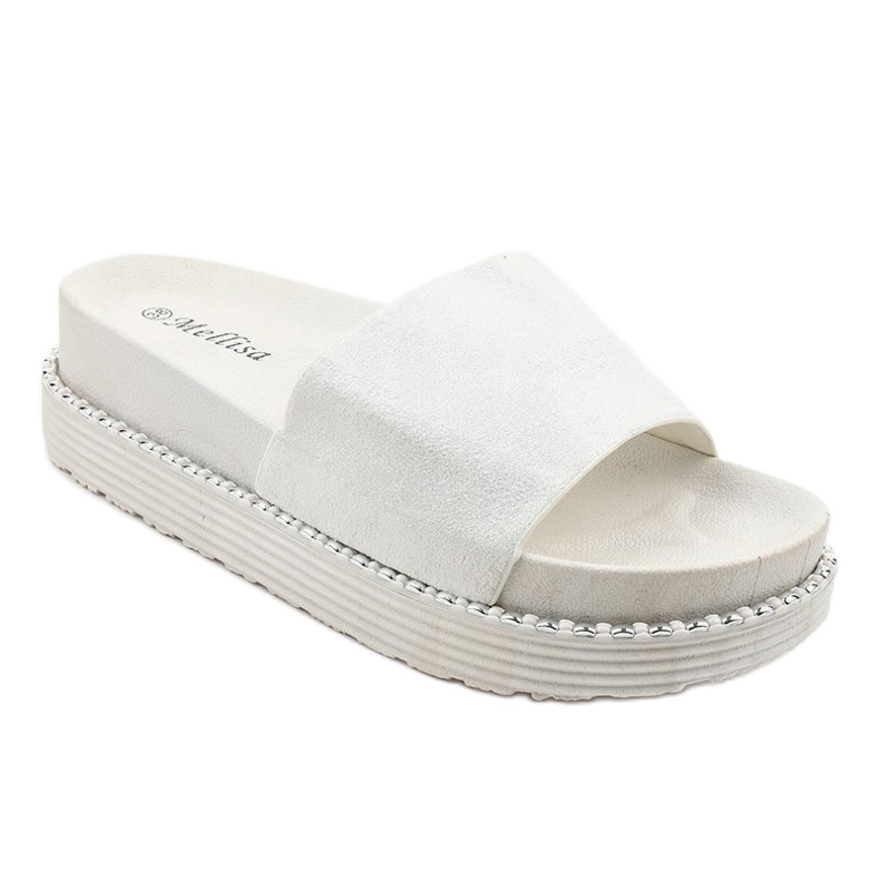 Zapatillas blancas de suela gruesa, ante brocado TL3808 blanco 1
