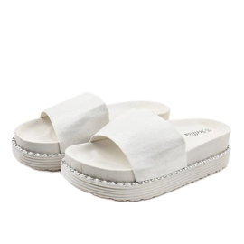 Zapatillas blancas de suela gruesa, ante brocado TL3808 blanco 2