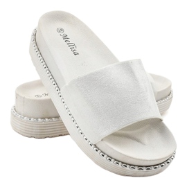 Zapatillas blancas de suela gruesa, ante brocado TL3808 blanco 3