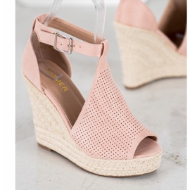 SHELOVET Sandalias de cuña caladas rosado 4