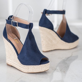 SHELOVET Sandalias de cuña caladas azul 5