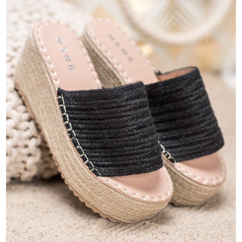 SHELOVET Sandalias de cuña trenzadas negro 1