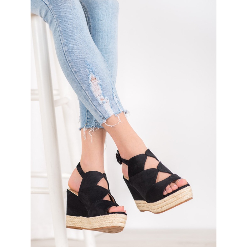 Small Swan Sandalias de cuña de moda negro 1