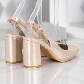 Comer Zapatos de salón clásicos con tacón abierto dorado 2