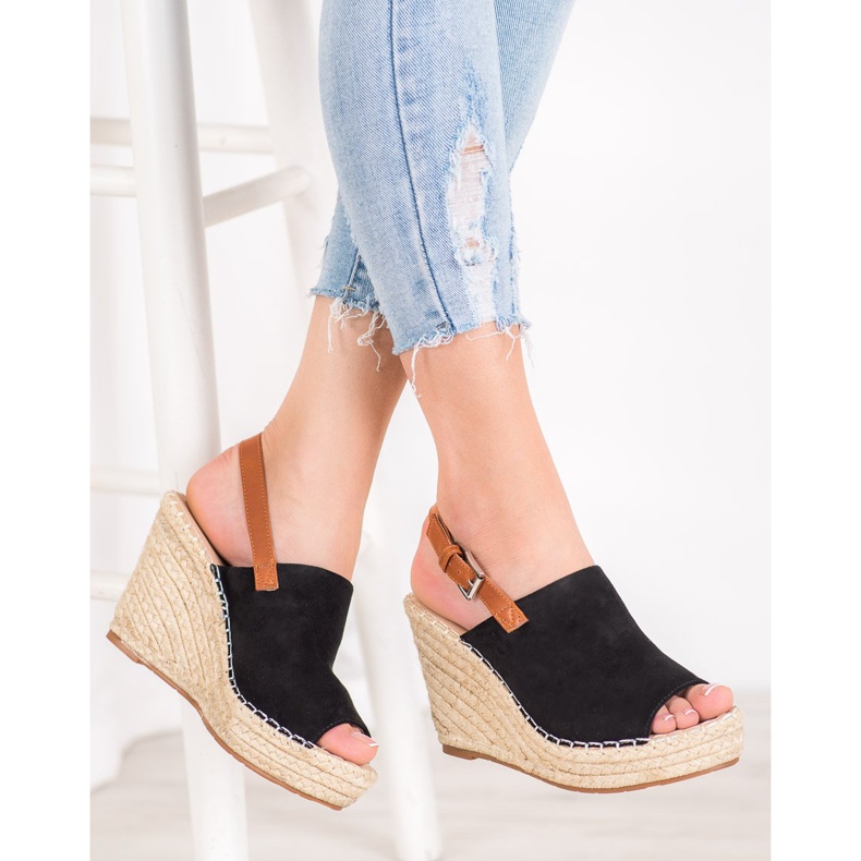 Small Swan Sandalias de gamuza de moda negro 2 Small Swan Sandalias de gamuza de moda negro 2