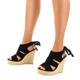 Sandalias cuña alpargatas negras 77-77 negro 2