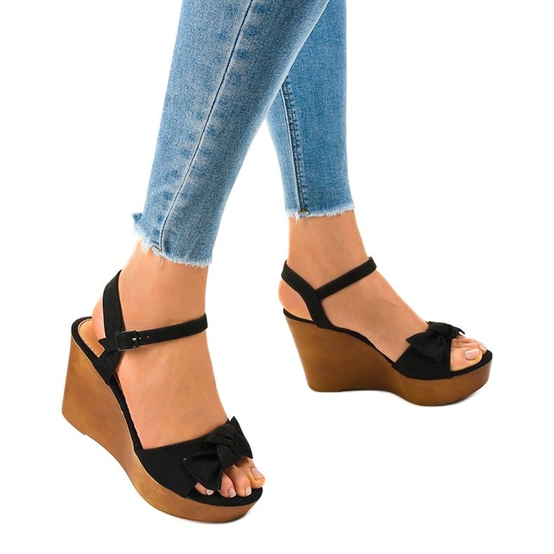 Sandalias de cuña de ante negro HY8542 1
