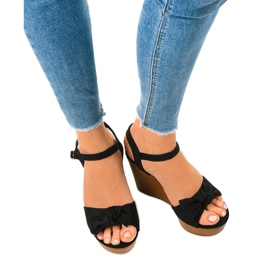 Sandalias de cuña de ante negro HY8542 2