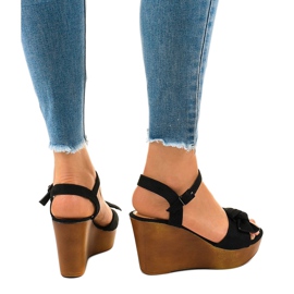 Sandalias de cuña de ante negro HY8542 3