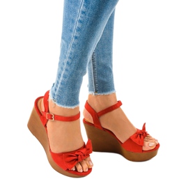 Sandalias de cuña de ante rojo HY8542 1