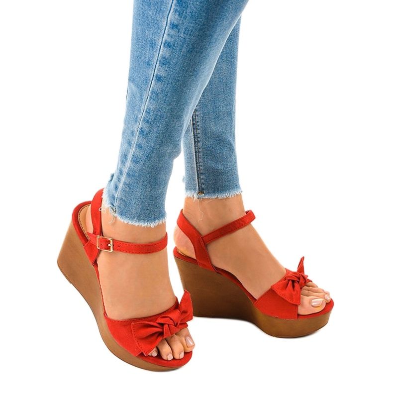 Sandalias de cuña de ante rojo HY8542 1