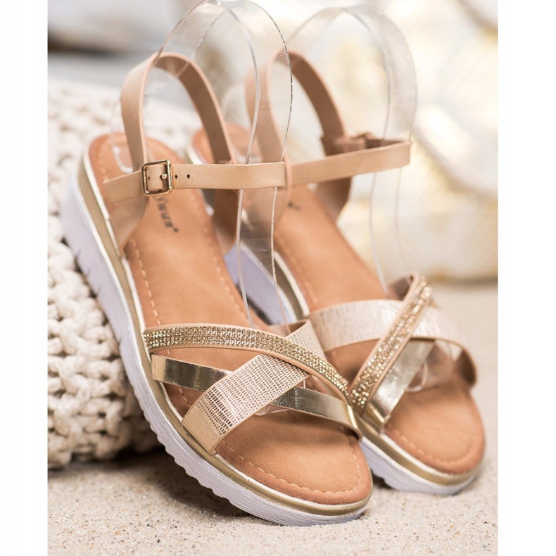 Small Swan Sandalias cómodas con circonita cúbica dorado 1