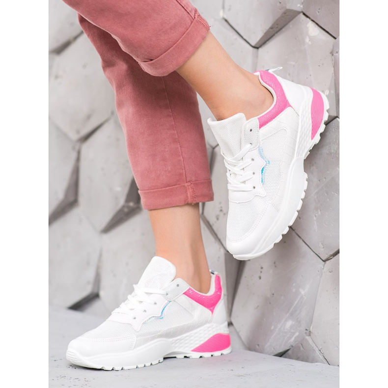 SHELOVET Zapatillas con inserciones rosas blanco rosado 1