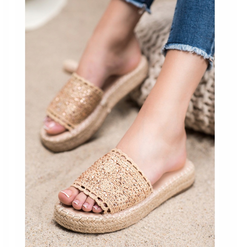 Small Swan Pantuflas con Cristales beige multicolor dorado 1