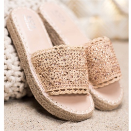 Small Swan Pantuflas con Cristales beige multicolor dorado 3