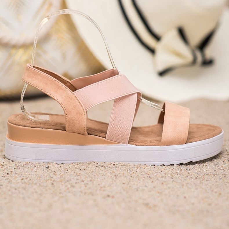 SHELOVET Sandalias en polvo con elásticos marrón rosa 2