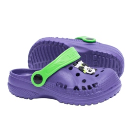 Flameshoes Pantuflas de Hogar Infantiles Kroks Moradas con Panda púrpura verde 1