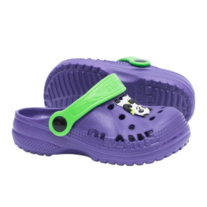 Flameshoes Pantuflas de Hogar Infantiles Kroks Moradas con Panda violeta verde 1