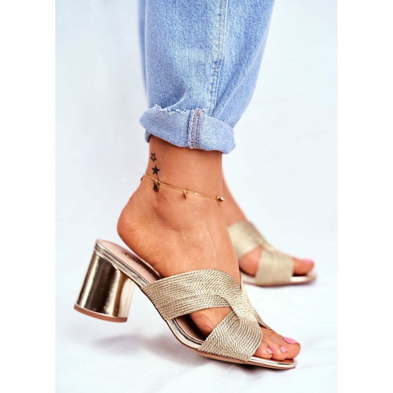 S.Barski Pantuflas De Mujer En El Tacón Slip Dorado Invitado 1