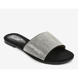 Pantuflas negras con circonitas 839-761 negro gris 1