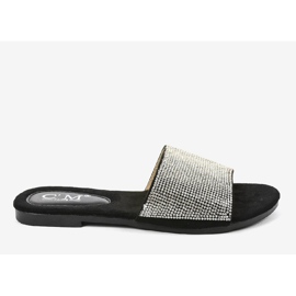 Pantuflas negras con circonitas 839-761 negro gris 2