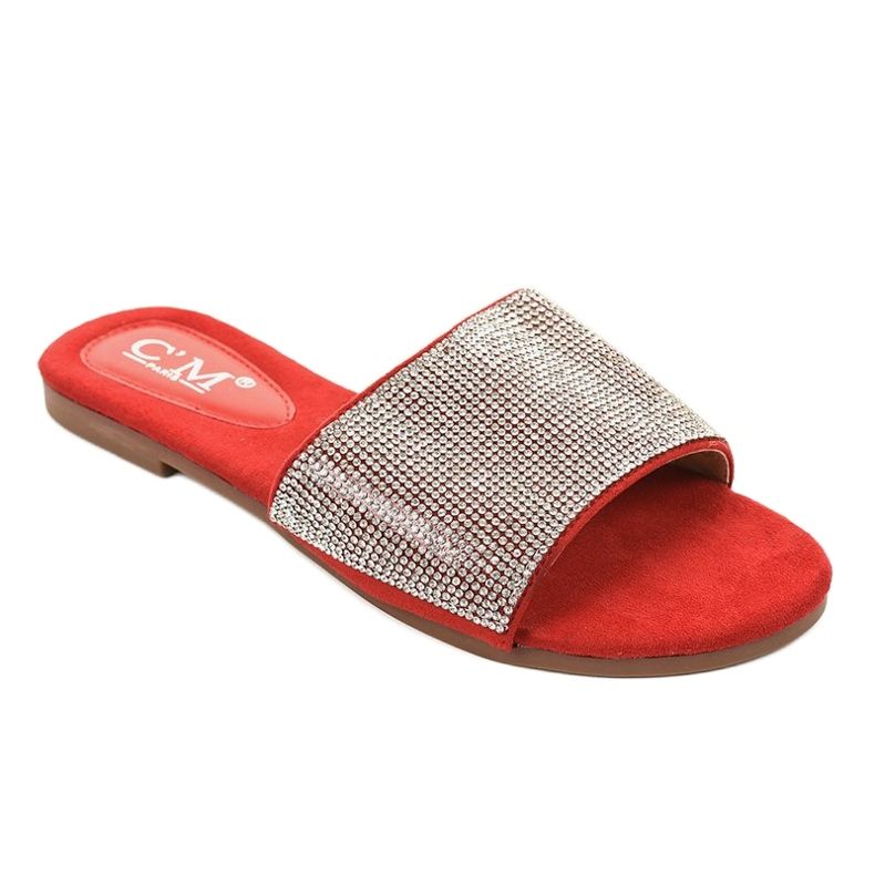 Pantuflas rojas con circonita 839-761 rojo gris 1