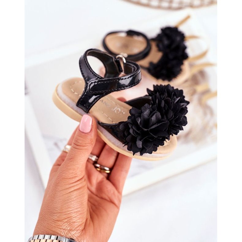 FRROCK Sandalias Infantiles Con Velcro Negro Brillante Milena 2