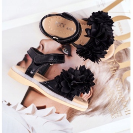 FRROCK Sandalias Infantiles Con Velcro Negro Brillante Milena 4