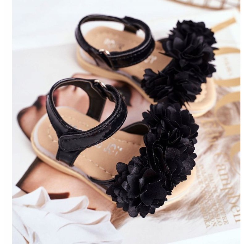 FRROCK Sandalias Infantiles Con Velcro Negro Brillante Milena 1