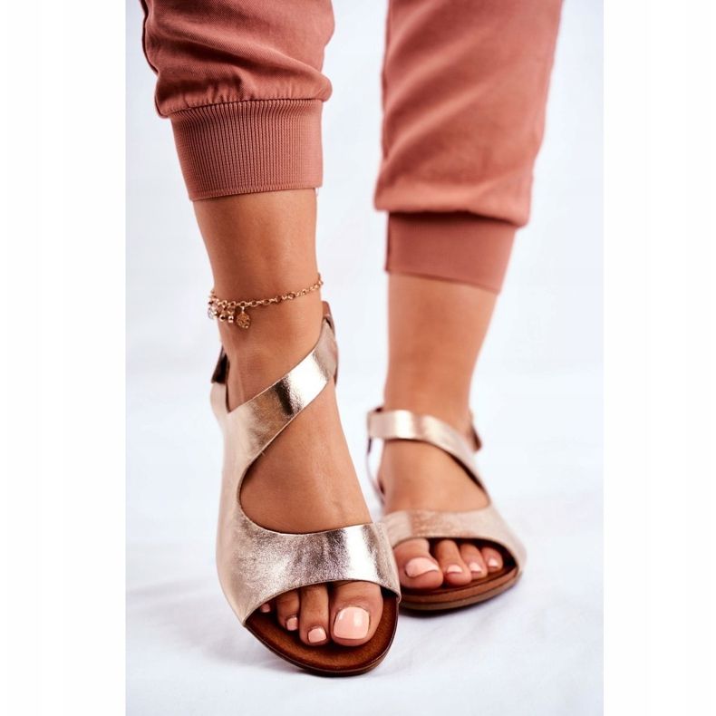 Sandalias Mujer Laura Messi 1116 Cuero Dorado Vollare 2