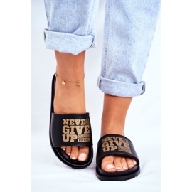 ADY Pantuflas de Mujer Never Give Up2 Gold Black negro 2 ADY Pantuflas de Mujer Never Give Up2 Gold Black negro 2