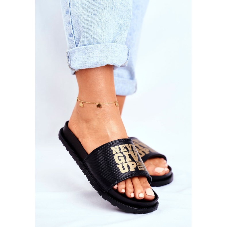 ADY Pantuflas de Mujer Never Give Up2 Gold Black negro 1 ADY Pantuflas de Mujer Never Give Up2 Gold Black negro 1