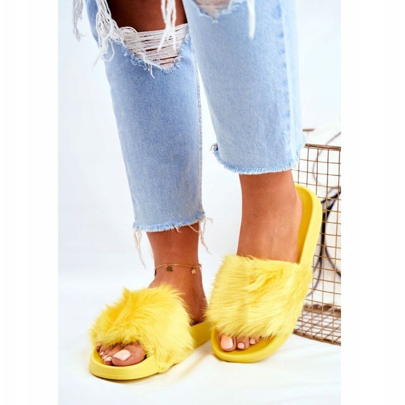 Pantuflas De Mujer Con Piel De Piel Amarilla amarillo 1