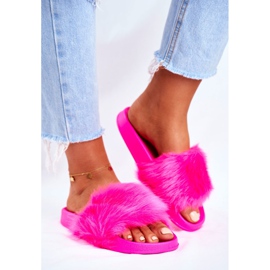 Pantuflas De Mujer Con Piel Piel Neón Fucsia rosa 2