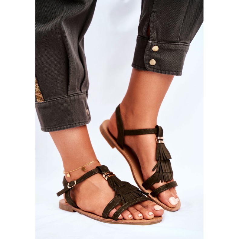 FJ1 Sandalias Mujer Ante Planas Boho Verde Oliva Lucami multicolor 1 FJ1 Sandalias Mujer Ante Planas Boho Verde Oliva Lucami multicolor 1