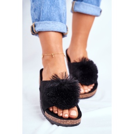 MSMG Pantuflas Mujer Negras En Corcho Con Pompón Galaxo negro 2 MSMG Pantuflas Mujer Negras En Corcho Con Pompón Galaxo negro 2
