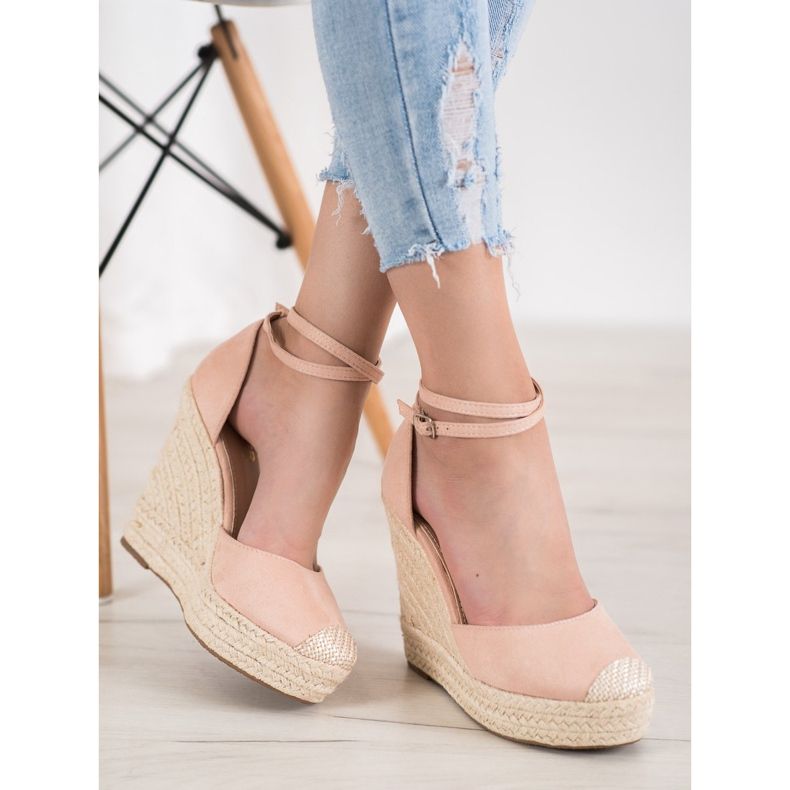 SHELOVET Alpargatas altas en la cuña rosa 1