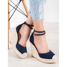 SHELOVET Alpargatas altas en la cuña azul marino 2