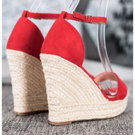 SHELOVET Sandalias de cuña sexy rojo 1