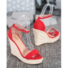 SHELOVET Sandalias de cuña sexy rojo 4